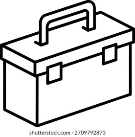 Um simples desenho de contorno de uma caixa de ferramentas, isolado em branco. Perfeito para construção, reparação e ilustrações de melhoria da casa. Fácil de usar e personalizar para o seu projeto!