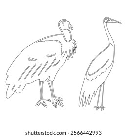 Simple outline drawing of a turkey-vulture-crane, perfect for coloring, crafting, and educational use.
