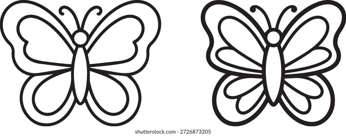 Dibujo de contorno simple de dos mariposas encantadoras perfectas para las actividades de colorear de los niños