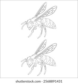 Simple outline drawing of wasp, perfect for coloring, crafting, and educational use