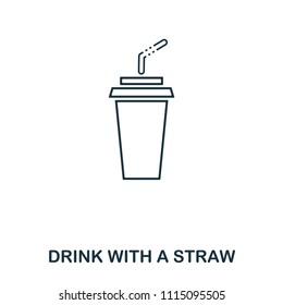 Simple outline Drink With A Straw icon. Pixel perfect linear element. Drink With A Straw icon outline style for using in mobile app, web UI, print.