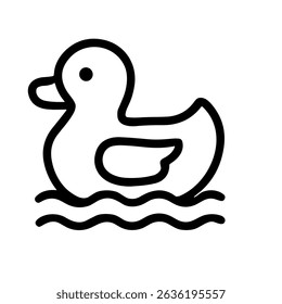 Simple Outline Duck Floating on Water Wave Line Icon Illustration