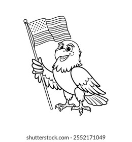 Simple Outline Eagle Holding American flag