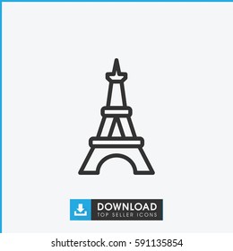 Simple outline Eiffel Tower vector icon. On white background.