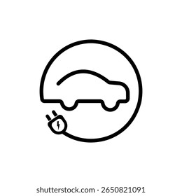 Simple outline of an electric vehicle with a charging plug, emphasizing eco-friendly transport.