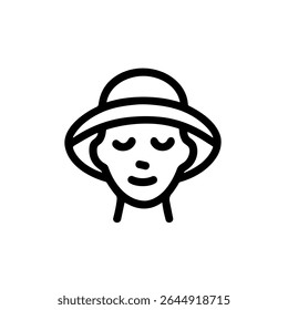Simple Outline Elegant Woman with Hat Head Portrait Line Art