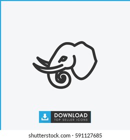 Simple outline elephant vector icon. On white background.