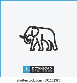 Simple outline elephant vector icon. On white background.