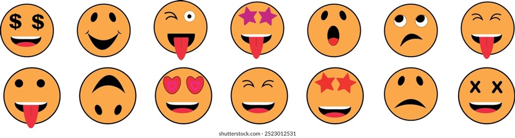 Simple outline emoji icons set. 
Modern design emoticons face icons collection. Set of vector , 
emotions and feeling like happy, angry, sad, laughing.