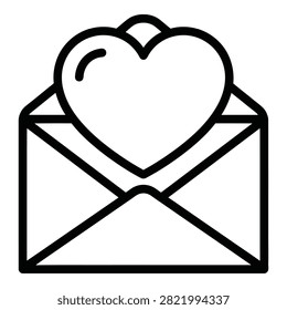 Simple outline of an envelope with a heart peeking out, representing love letters, romantic messages, Valentine's Day, dating, email, and affectionate communication concepts.