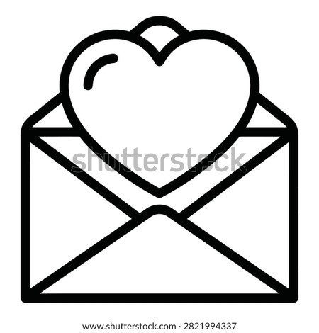Simple outline of an envelope with a heart peeking out, representing love letters, romantic messages, Valentine's Day, dating, email, and affectionate communication concepts.