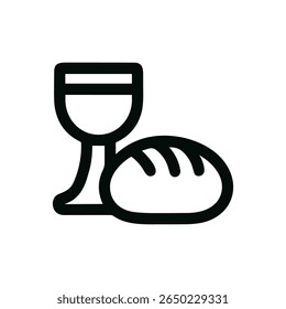 Simple Outline Eucharist Bread and Wine Christian Religious Ceremony Icon