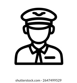 Simples Contorno Faceless Security Guard com Hat Profissão Ícone Ilustração