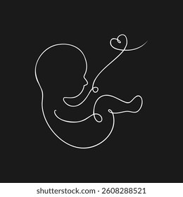 Simple outline of a fetus forming a heart shape, illustrating love and connection in a minimalist style