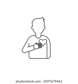 Simple outline of a figure with a heart gesture symbolizing love, empathy, and positive emotions.