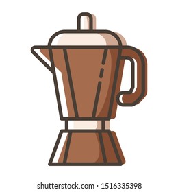 Simple outline filled icon - coffee maker or pot for drinks for breakfast, kitchenware or coffee equipment, isolated colorful vector symbol on white background.