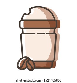 Simple outline filled icon - coffee, coffee brewing equipment, cup or mug with hot drink for breakfast, beans, isolated colorful vector symbol on white background.