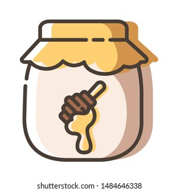 Simple outline filled icon -  jar of honey like dessert or sweet for breakfast, isolated colorful vector symbol on white background for web or app
