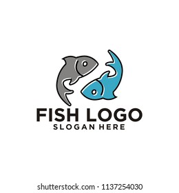 simple outline fish line art monoline logo template vector icon