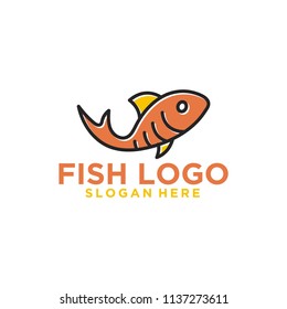 simple outline fish line art monoline logo template vector icon