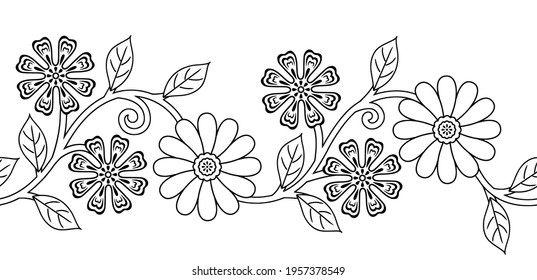 Simple Outline Flower Border Pattern On Stock Vector (Royalty Free ...