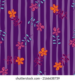 Simple outline flower seamless pattern. Floral wallpaper. Cute ditsy print. Creative plants endless wallpaper. Design for fabric, textile print, wrapping, cover. Vector illustration