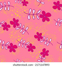 Simple outline flower seamless pattern. Floral wallpaper. Cute ditsy print. Creative plants endless wallpaper. Design for fabric, textile print, wrapping, cover. Vector illustration