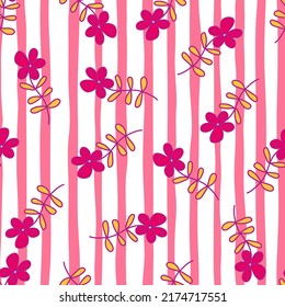 Simple outline flower seamless pattern. Floral wallpaper. Cute ditsy print. Creative plants endless wallpaper. Design for fabric, textile print, wrapping, cover. Vector illustration