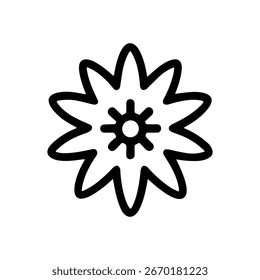 Forma simple de la flor del contorno con el símbolo interno del icono de la explosión de la estrella