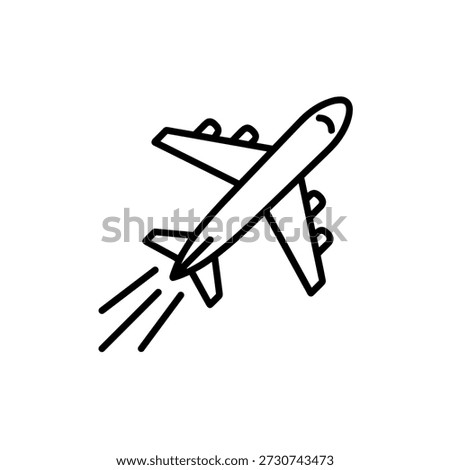 Simple Outline Flying Airplane Jet with Smoke Trail Icon Illustration