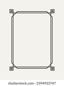 Simple outline frame. Abstract geometric frame or border with square corners. Border with double stroke. Design element for certificate or invitation. Linear vector illustration isolated on background