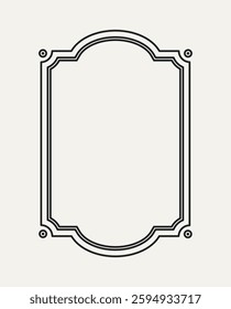 Simple outline frame. Geometric retro frame with classic shapes. Thin border with double stroke. Design element for invitation. Linear vector illustration isolated on background
