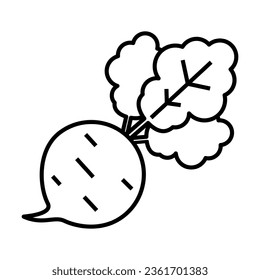 Simple outline of fresh beetroot with leaves vector icon. Black line drawing or cartoon illustration of ripe vegetable isolated on white background. Healthy food, harvest or agriculture concept