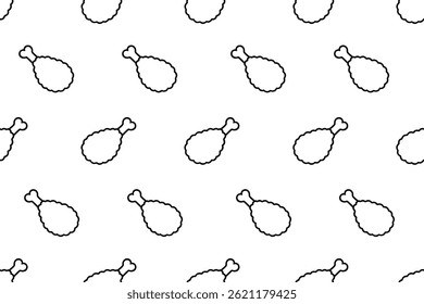 Simple outline fried chicken pattern in black on a clean white background. Perfect for food-related designs.