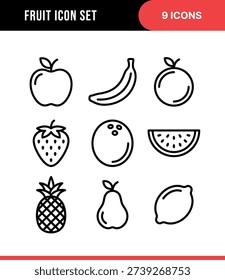 Simple Outline Fruit Icon Set Collection with Minimalist Design Style