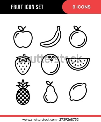 Simple Outline Fruit Icon Set Collection with Minimalist Design Style