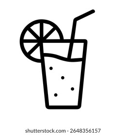 Simple Outline Glass of Lemonade Drink with Straw Icon Illustration