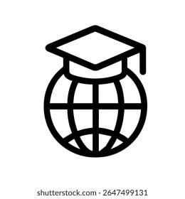 Simple Outline Global Education Cap Icon Representing Worldwide Knowledge