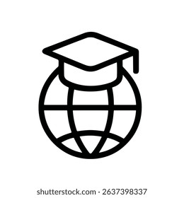 Simple Outline Globe Graduation Cap Academic Achievement Icon Design