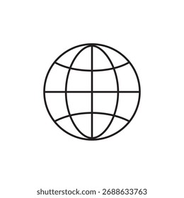 Einfaches Globe-Umrisssymbol mit Breiten- und Längenlinien: Vektorsymbol für das World Wide Web, globale Kommunikation, internationale Geschäftswelt und Internetkonnektivität.