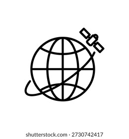 Globo de contorno simple con ilustración de icono de Tecnología de comunicación por satélite