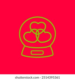 simple outline globe symbol. concept and creative card on red background art. simple clean cute christal snow snowball graphic heart icon flat design vector. love valentines day and merry christmas