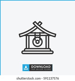 Simple outline gong vector icon. On white background.