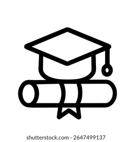 Simple Outline Graduation Cap and Diploma Achievement Education Icon