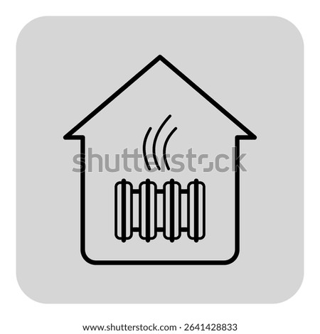 Simple outline graphic of house structure with heating system inside. Warmth and comfort concept