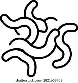 Simple outline graphic showing collection of earthworms wriggling together in natural environment.