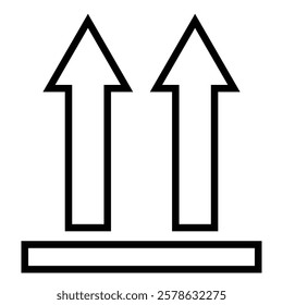 Simple outline graphic of two upward-pointing arrows with a base line,  packaging symbol indicating that the contents should be kept upright.