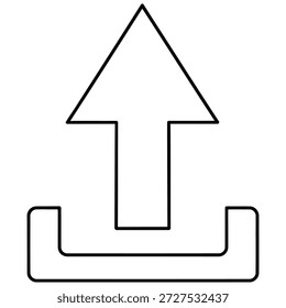 Simple outline graphic of an upload symbol with an arrow indicating upward movement from a base.