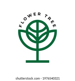 simple outline green flower tree logo vector