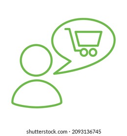 Simple Outline Green Icon Of A Shopping Consultant Or A Person Talking About Trading. Colored Vector Modern Minimal Sign